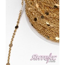 Цепочка декоративная для одежды с пайетками арт.7364 (разм.1,5х1,5 мм.) золото (уп.30 м.)