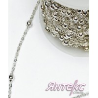 Цепочка декоративная для одежды с бусинкой арт.7364 (разм.2х1,5 мм.) серебро (уп.30 м.)