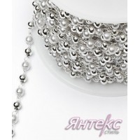 Цепочка декоративная для одежды с бусинами арт.7368 (разм.2,2х2 мм.) серебро (уп.15 м.)