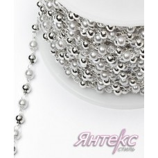 Цепочка декоративная для одежды с бусинами арт.7368 (разм.2,2х2 мм.) серебро (уп.15 м.)