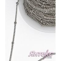 Цепочка декоративная для одежды с бусинкой арт.7364 (разм.1,5х1,5 мм.) серебро (уп.30 м.)
