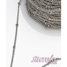 Цепочка декоративная для одежды с бусинкой арт.7364 (разм.1,5х1,5 мм.) серебро (уп.30 м.)