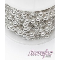 Цепочка декоративная для одежды с бусинами арт.7368 (разм.1,5х1,5 мм.) серебро (уп.15 м.)