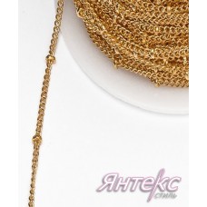 Цепочка декоративная для одежды с бусинкой арт.7364 (разм.1,5х1,5 мм.) золото (уп.30 м.)