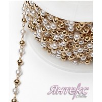 Цепочка декоративная для одежды с бусинами арт.7368 (разм.2,2х2 мм.) золото (уп.15 м.)