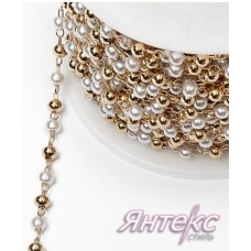 Цепочка декоративная для одежды с бусинами арт.7368 (разм.2,2х2 мм.) золото (уп.15 м.)