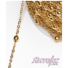 Цепочка декоративная для одежды с бусинкой арт.7364 (разм.2х1,5 мм.) золото (уп.30 м.)