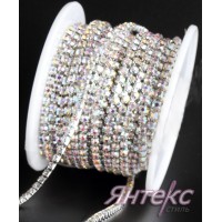 Цепочка со стразами декоративная арт. 2054 (2,4 мм.) уп.10 ярд. (серебро хамелеон в серебряной оправе)