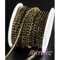 Цепочка со стразами декоративная арт. 2054 (2,4 мм.) уп.10 ярд. (черный в золотой оправе)