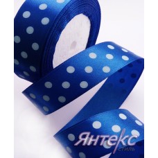 Лента атласная 2,5 см (уп.23м.)"Крупный горох"№ 40 (синий)