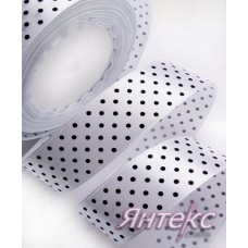 Лента атласная 2,5 см.(уп.23м.) "Черный горошек" № 01  белый
